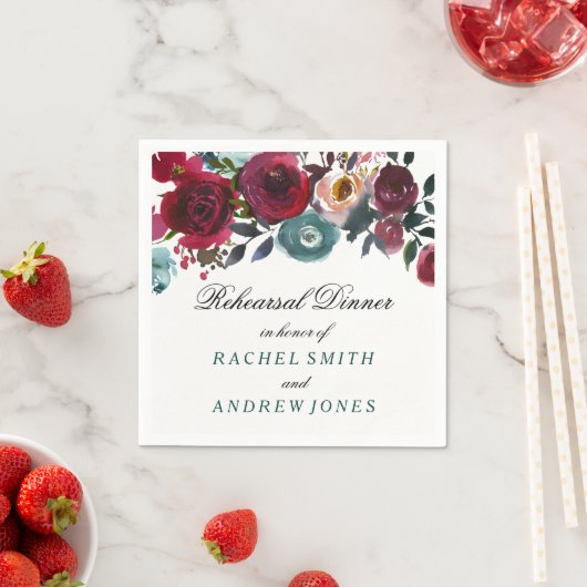 Boho Bordo Burgundy Red Blume Probe Dinner Serviette (Beispiel)