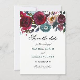 Boho Bordo Burgundy Red Blume Save the Date