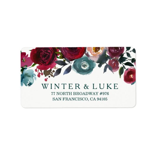 Boho Bordo Burgundy Red Blume Wedding Address Adressaufkleber (Vorne)