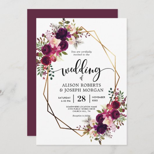 Boho bordo geometrische Hochzeitseinladung Einladung (Vorne/Hinten)