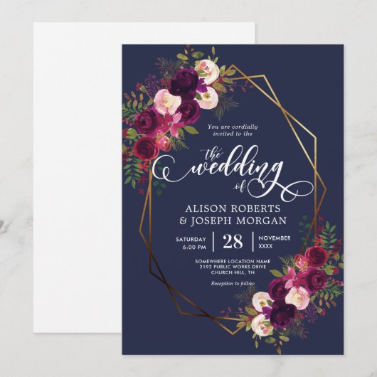 Boho bordo geometrische Hochzeitseinladung Einladung (Vorne/Hinten)