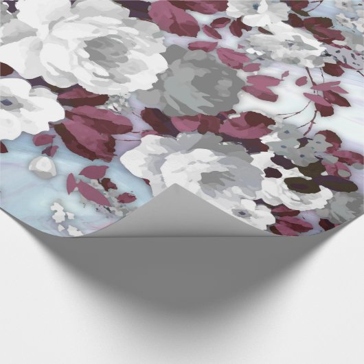Boho borundy, weißer pastellfarbener Marmor, Blume Geschenkpapier (Ecke)