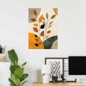 Boho Botanical Abstract Leaves Neutral Earth Tone Poster (Heimbüro)