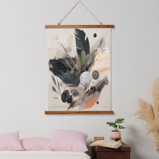 Boho Botanical Abstrakt Earthy Minimalistisch Wandteppich Mit Holzrahmen (Schlafzimmer)