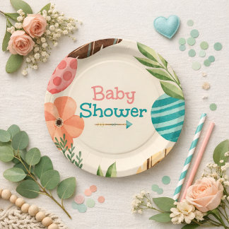 Boho Botanical Baby Shower Pappteller