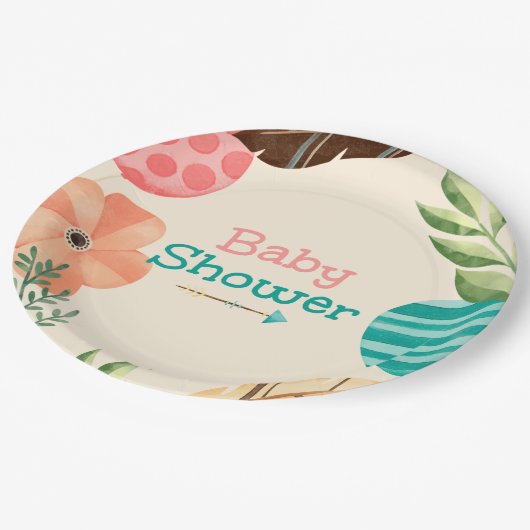 Boho Botanical Baby Shower Pappteller (Schrägansicht)