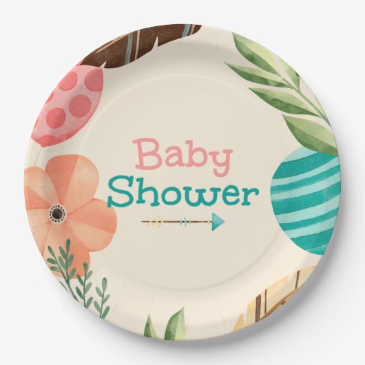 Boho Botanical Baby Shower Pappteller (Vorderseite)