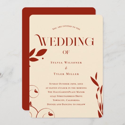 Boho Botanical Beige Wedding Einladung (Vorne/Hinten)