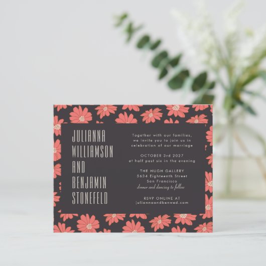 Boho Botanical Black Red Floral Wedding (Stehend Vorderseite)