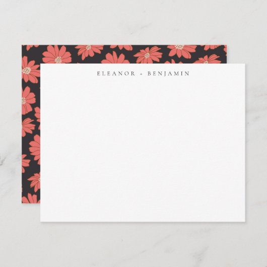 Boho Botanical Black Red Personalisiert Stationery Mitteilungskarte (Vorne/Hinten)