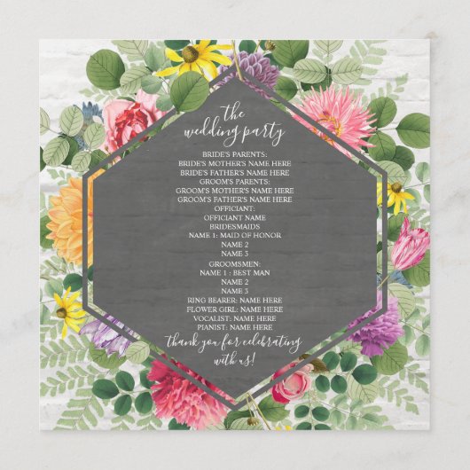 Boho Botanical Brick Wildblume Wedding Program Programm (Rückseite)
