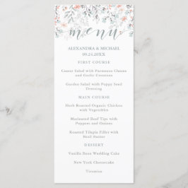 Boho Botanical Coral und Gray Wedding Menu Menükarte