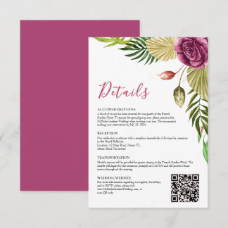 Boho Botanical Crimson Rose Wedding Details Card Einladung