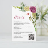 Boho Botanical Crimson Rose Wedding Details Card Einladung (Stehend Vorderseite)