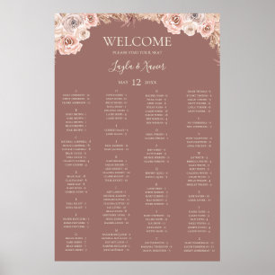 Boho Botanical   Dusty Rose Alphabetische Sitzplät Poster