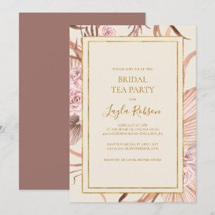 Boho Botanical Dusty Rose Bridal Tee Party Einladung