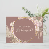 Boho Botanical Dusty Rose Bridesmaid Vorschlag Car Einladung (Stehend Vorderseite)