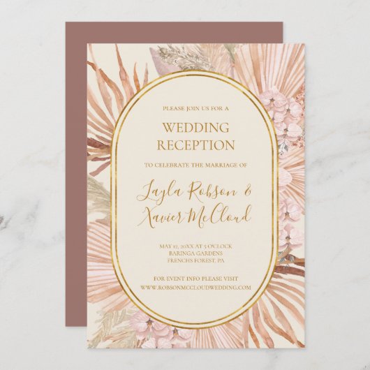 Boho Botanical | Dusty Rose Hochzeitsempfang Einladung (Vorne/Hinten)