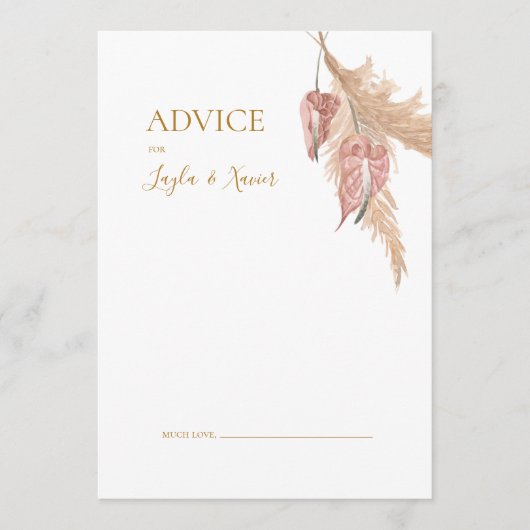 Boho Botanical | Dusty Rose Wedding Advice Card Hinweiskarte (Vorderseite)