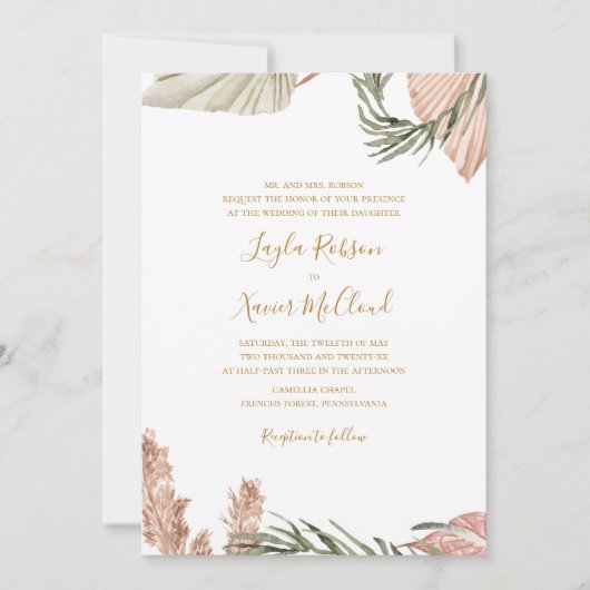 Boho Botanical | Einfache traditionelle Hochzeit Einladung (Vorderseite)