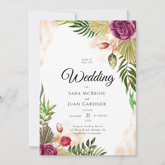 Boho Botanical Elegance Wedding Invitation Einladung (Vorderseite)