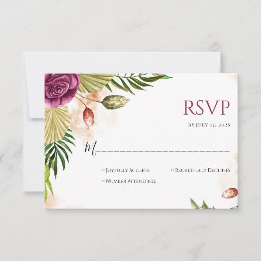 Boho Botanical Elegance Wedding RSVP Card (Vorderseite)