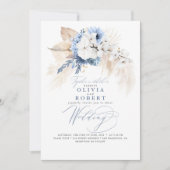 Boho Botanical Floral Modern Dusty Blue Wedding Einladung (Vorderseite)