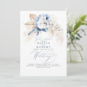 Boho Botanical Floral Modern Dusty Blue Wedding Einladung (Stehend Vorderseite)