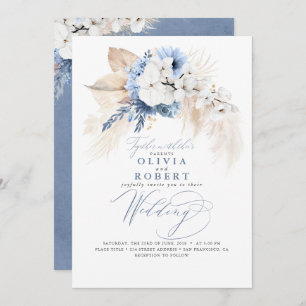 Boho Botanical Floral Modern Dusty Blue Wedding Einladung