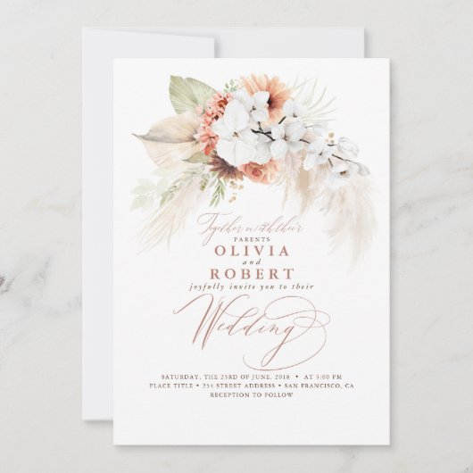 Boho Botanical Floral Terracotta Sage Wedding Einladung (Vorderseite)