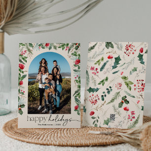 Boho Botanical Floral Torbogen Frohe Feiertage 1 F Feiertagskarte