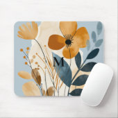 Boho Botanical Floral Watercolor Blue Peach Mousepad (Mit Mouse)