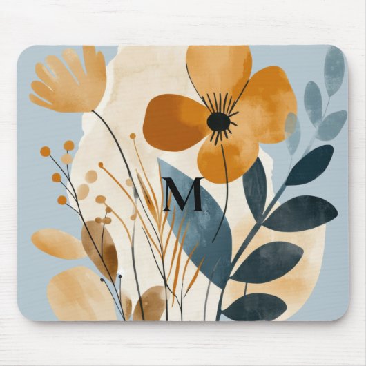 Boho Botanical Floral Watercolor Blue Peach Mousepad (Vorne)