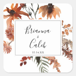 Boho Botanical Floral Wedding Umschlag Aufklebers Quadratischer Aufkleber