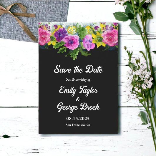 Boho Botanical Garden Black Floral Wedding Save The Date