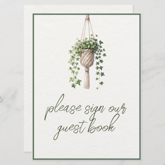 Boho Botanical Greenerenery Wedding Gästebuchssign (Vorne/Hinten)