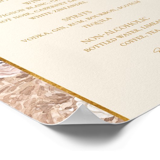 Boho Botanical | Ivory Wedding Drinks Menu Sign Poster (Ecke)