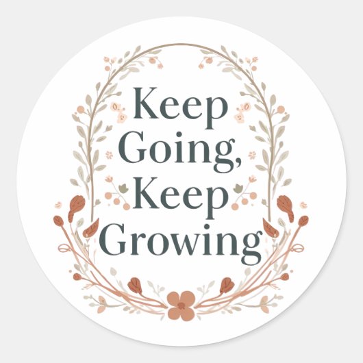 Boho Botanical "Keep Growing" Motivational Graphic Runder Aufkleber (Vorderseite)