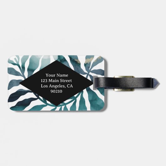 Boho Botanical Kelp Monogram Aquarell Matisse Gepäckanhänger (Rückseite horizontal)