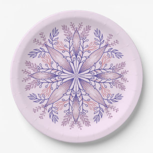 Boho Botanical Lila Fantasy Blume Mandala Pappteller