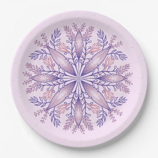 Boho Botanical Lila Fantasy Blume Mandala Pappteller (Vorderseite)