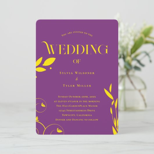 Boho Botanical Lila Wedding Einladung (Stehend Vorderseite)