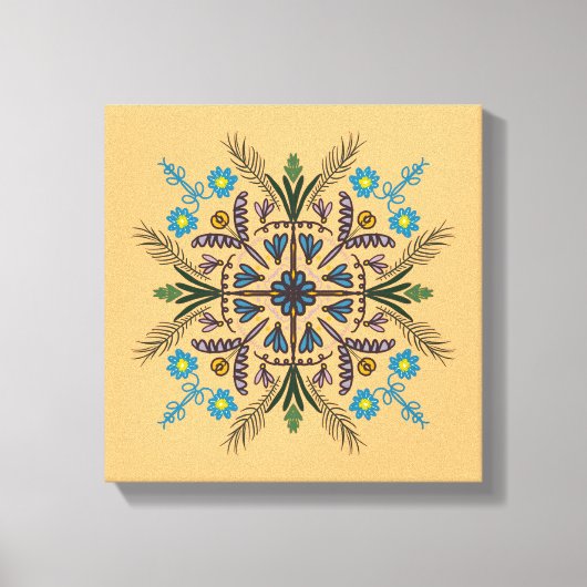 Boho Botanical Mandala Tropische Vegetation Orange Leinwanddruck (Vorderseite)