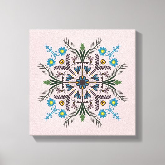 Boho Botanical Mandala Tropische Vegetation Pink Leinwanddruck (Vorderseite)