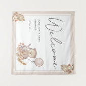 Boho Botanical mit Sweet Bear Baby Dusche Willkomm Wandteppich (Vorderseite (Horizontal))