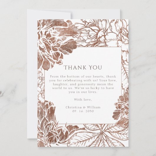 Boho Botanical Mocha Brown Wedding Dankeskarte (Vorderseite)
