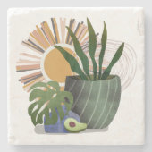 Boho Botanical Neutral Mid Century Stone Coaster Steinuntersetzer (Vorderseite)