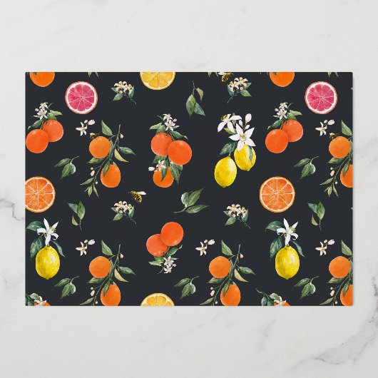 Boho Botanical Orange and Lemon Baby Shower Folieneinladung (Rückseite)