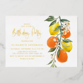 Boho Botanical Orange und Lemon Birthday Party Folieneinladung (Vorderseite)