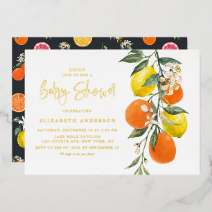 Boho-Botanical-Orangen- und Zitronen-Baby-Party Folieneinladung